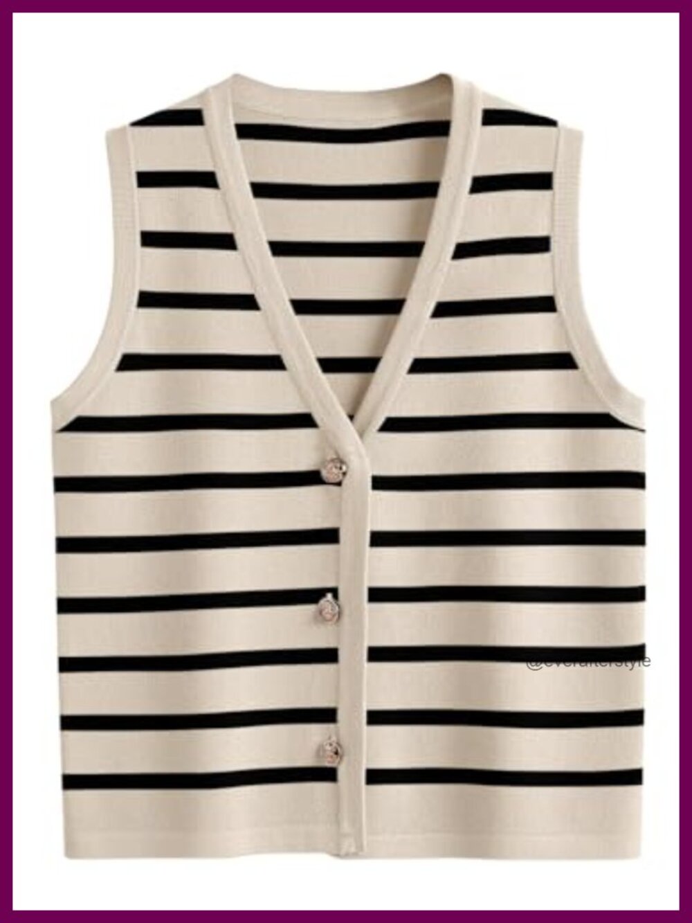 Striped Sweater Vest Button Up Sleeveless V Neck Knit Top - Picture 1 of 6